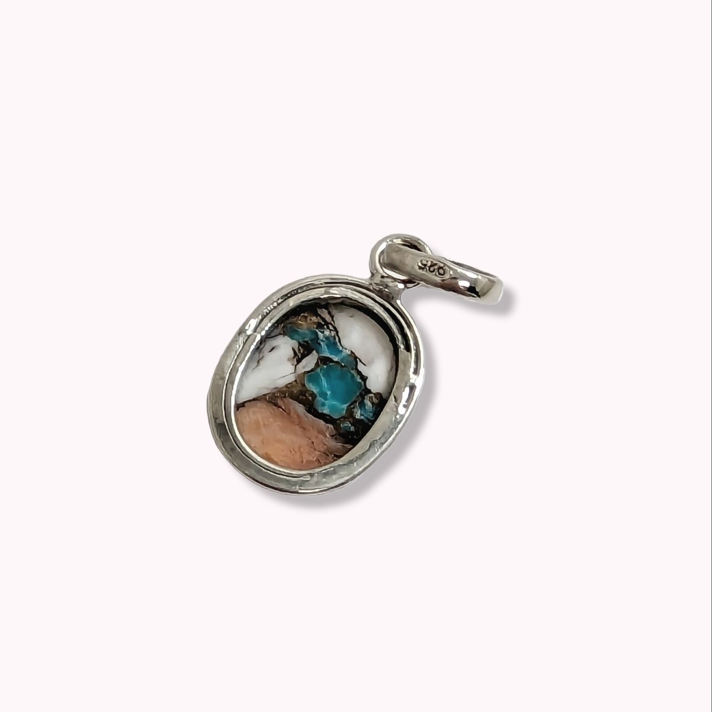 925 Sterling Silver Women's Pendant With Authentic Oyster Copper Turquoise Gemstone