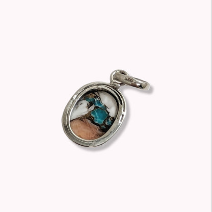 925 Sterling Silver Women's Pendant With Authentic Oyster Copper Turquoise Gemstone