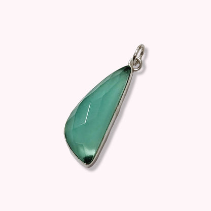 925 Sterling Silver Women Pendant With Authentic Chalcedony Aqua Gemstone