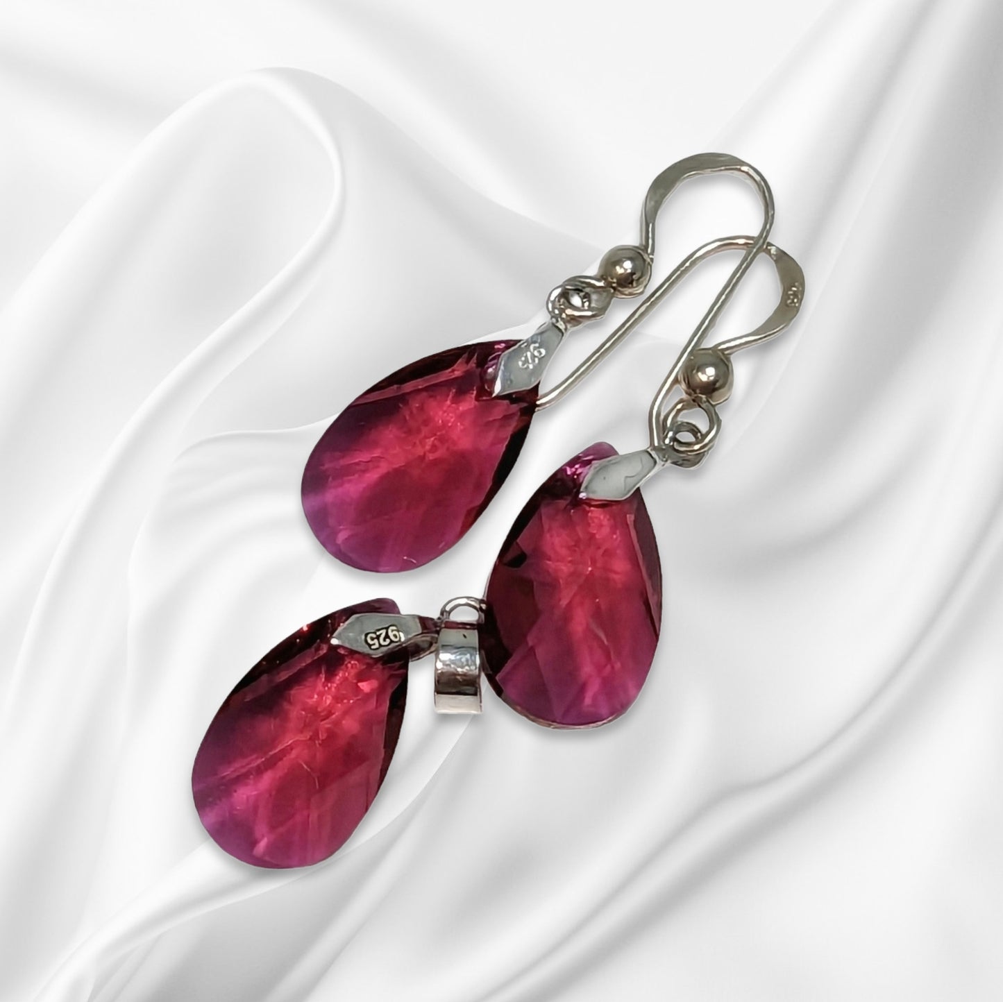 925 Sterling Silver Jewellery Set with Authentic Austrian Crystals from Swarovski