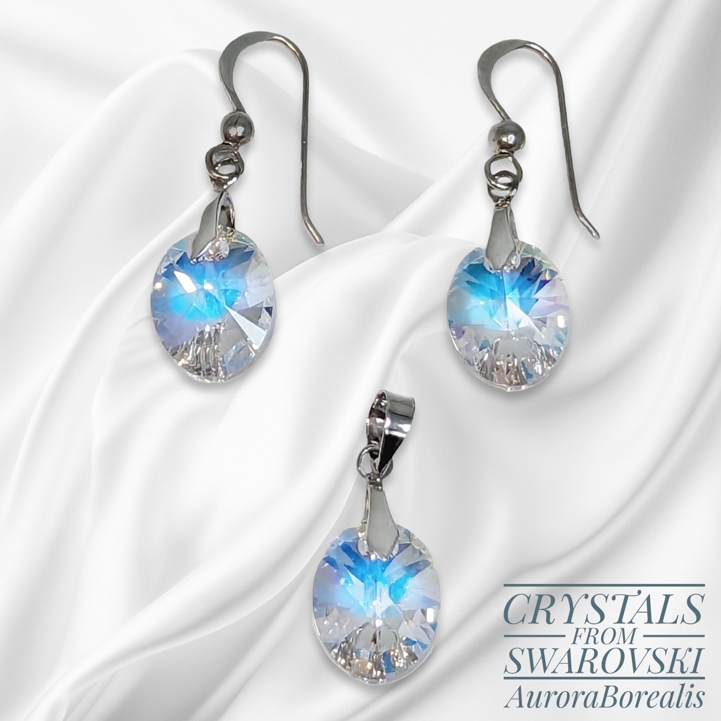 925 Sterling Silver Jewellery Set with Authentic Austrian Crystals from Swarovski