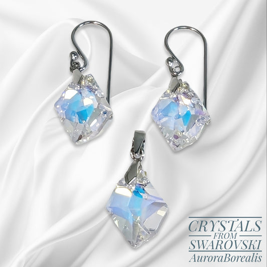 925 Sterling Silver Jewellery Set with Authentic Austrian Crystals from Swarovski