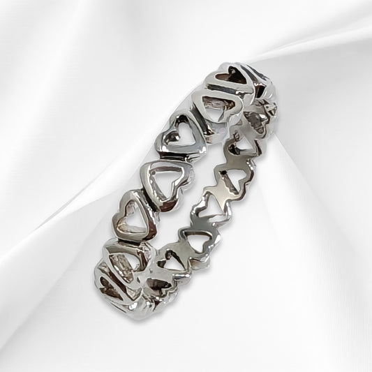 925 Sterling Silver Women's  Heart Band Ring