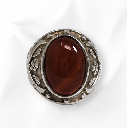 925 Sterling Silver Men's Ring With Authentic Brown Agate Gemstone