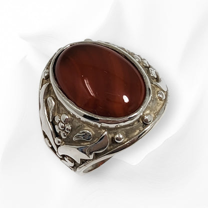 925 Sterling Silver Men's Ring With Authentic Brown Agate Gemstone