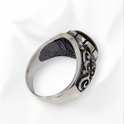 925 Sterling Silver Men's Ring With Authentic Black Onyx Gemstone