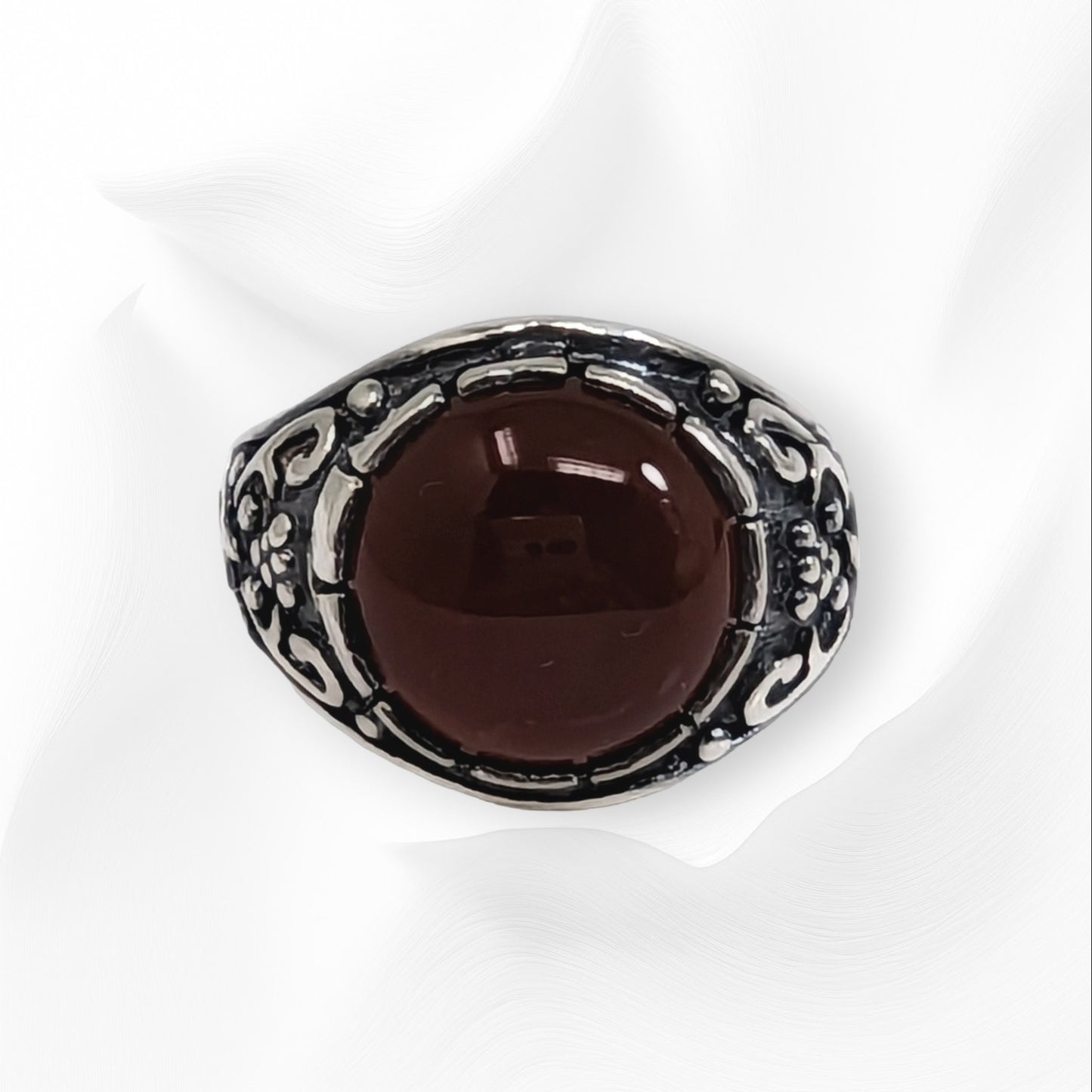 925 Sterling Silver Men's Ring With Authentic Brown Agate Gemstone