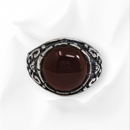 925 Sterling Silver Men's Ring With Authentic Brown Agate Gemstone
