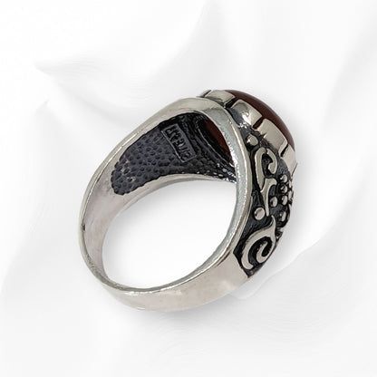 925 Sterling Silver Men's Ring With Authentic Brown Agate Gemstone