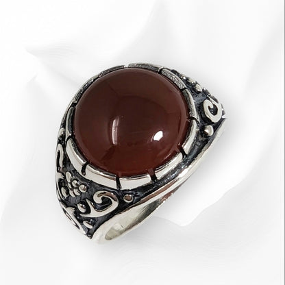 925 Sterling Silver Men's Ring With Authentic Brown Agate Gemstone