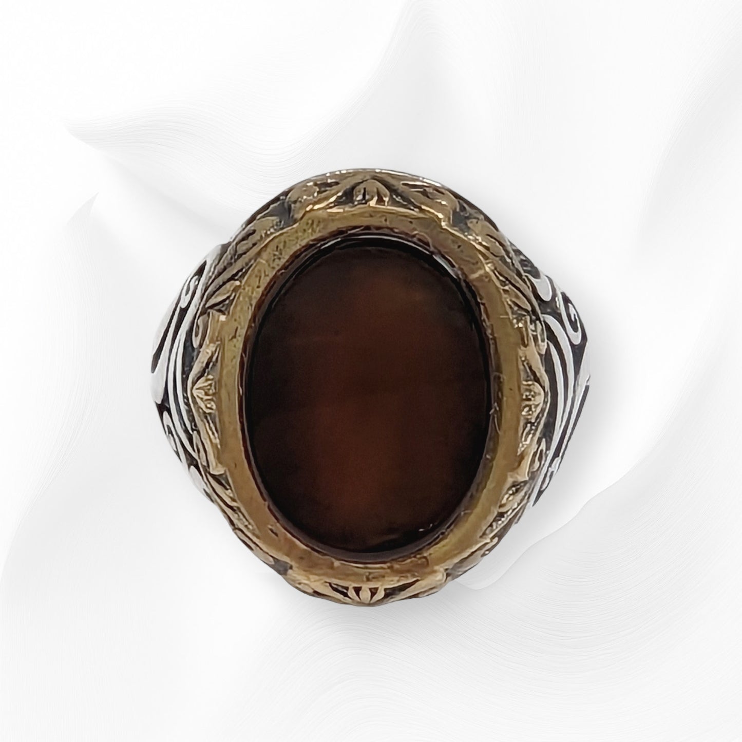 925 Sterling Silver Men's Ring with Authentic Brown Agate Gemstone