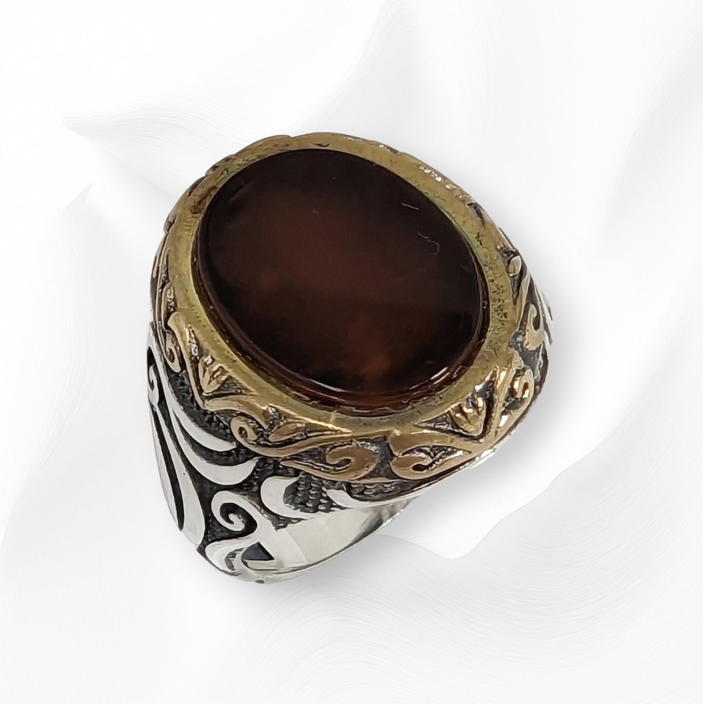 925 Sterling Silver Men's Ring with Authentic Brown Agate Gemstone