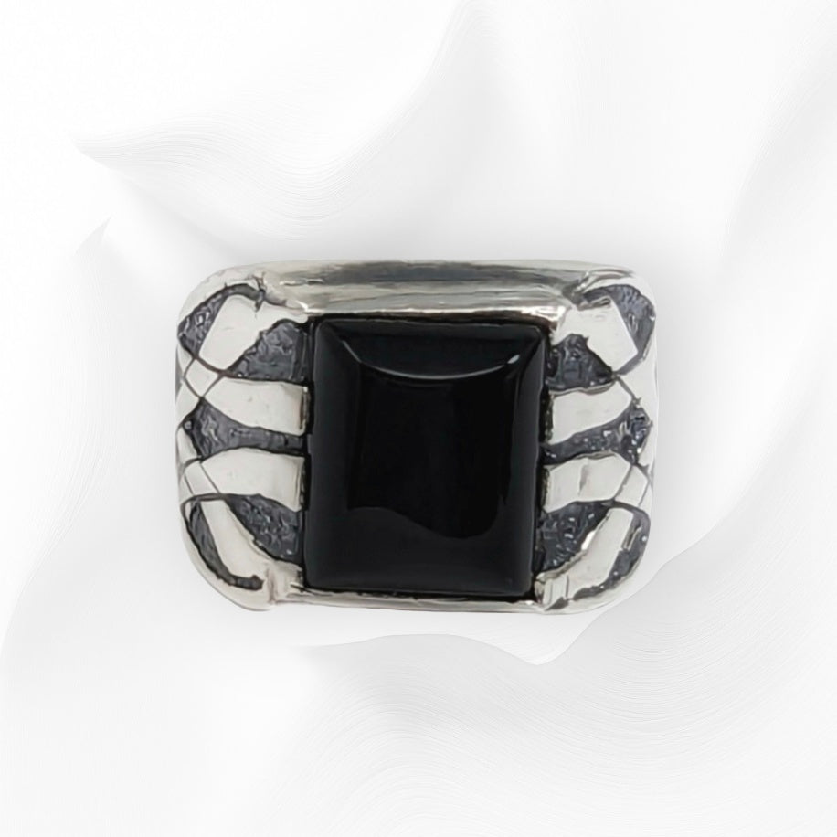 Solid 925 Sterling Silver Men's Ring with Authentic Black Onyx Gemstone
