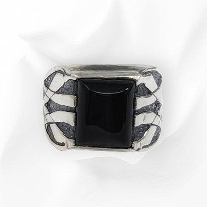 Solid 925 Sterling Silver Men's Ring with Authentic Black Onyx Gemstone