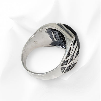 Solid 925 Sterling Silver Men's Ring with Authentic Black Onyx Gemstone