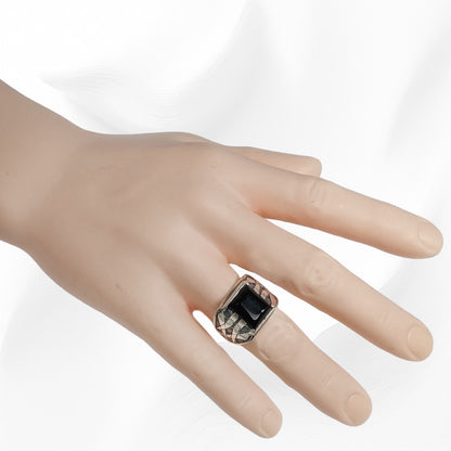 Solid 925 Sterling Silver Men's Ring with Authentic Black Onyx Gemstone