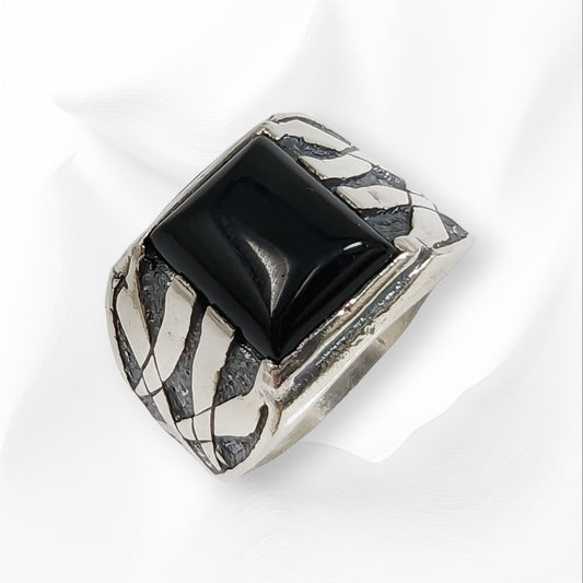 Solid 925 Sterling Silver Men's Ring with Authentic Black Onyx Gemstone