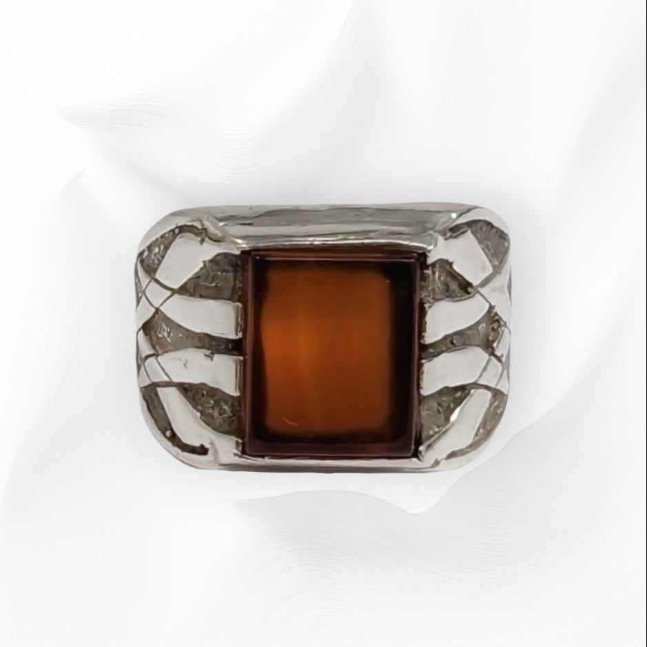 925 Sterling Silver Men's Ring with Authentic Red Agate Gemstone