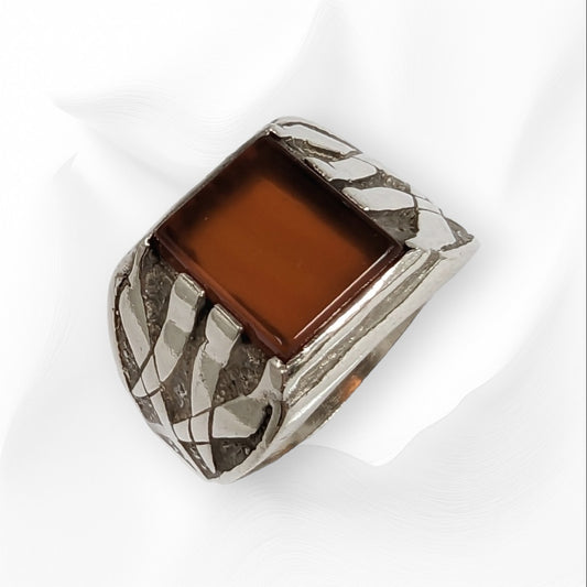 925 Sterling Silver Men's Ring with Authentic Red Agate Gemstone