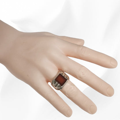925 Sterling Silver Men's Ring with Authentic Red Agate Gemstone