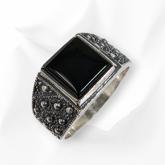 925 Sterling Silver Men's Ring With  Authentic Black Onyx Gemstone