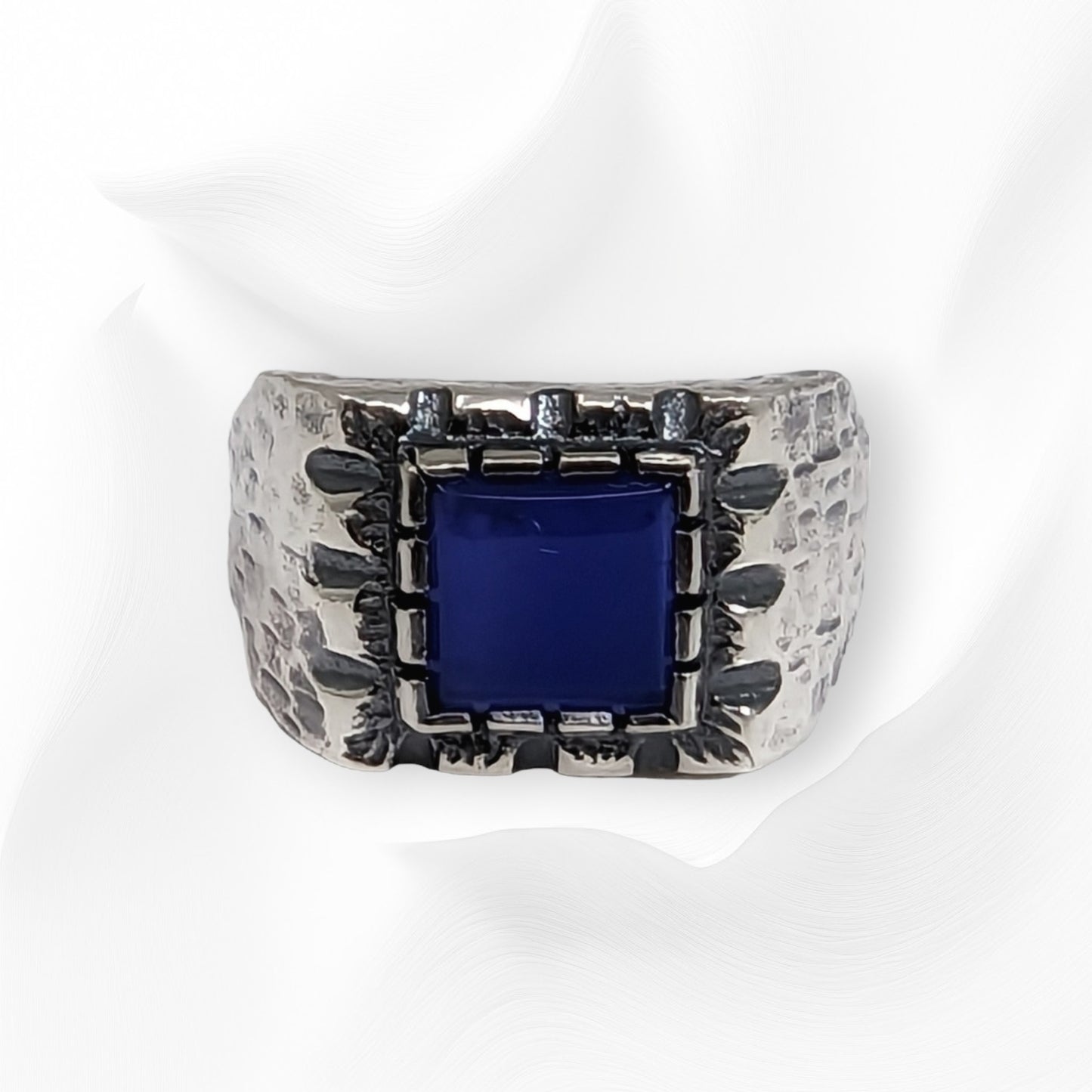 925 Sterling Silver Men's Ring With  Authentic Blue Agate Gemstone