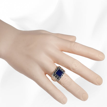 925 Sterling Silver Men's Ring With  Authentic Blue Agate Gemstone
