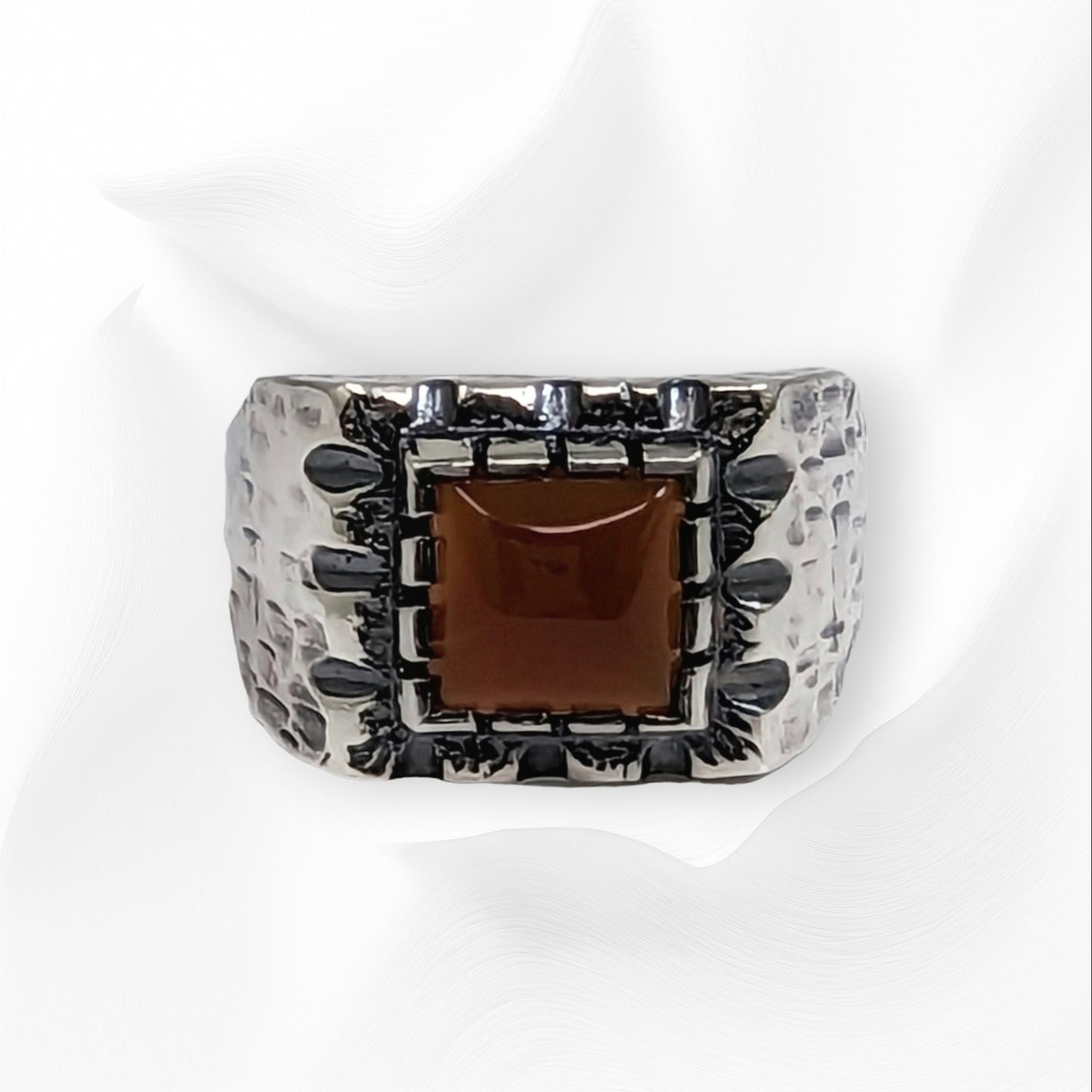 925 Sterling Silver Men's Ring With  Authentic Red Agate Gemstone