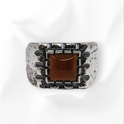 925 Sterling Silver Men's Ring With  Authentic Red Agate Gemstone