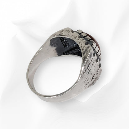 925 Sterling Silver Men's Ring With  Authentic Red Agate Gemstone