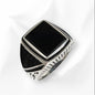 925 Sterling Silver Men's Ring with Authentic Black Onyx Gemstone and Cubic Zirconia