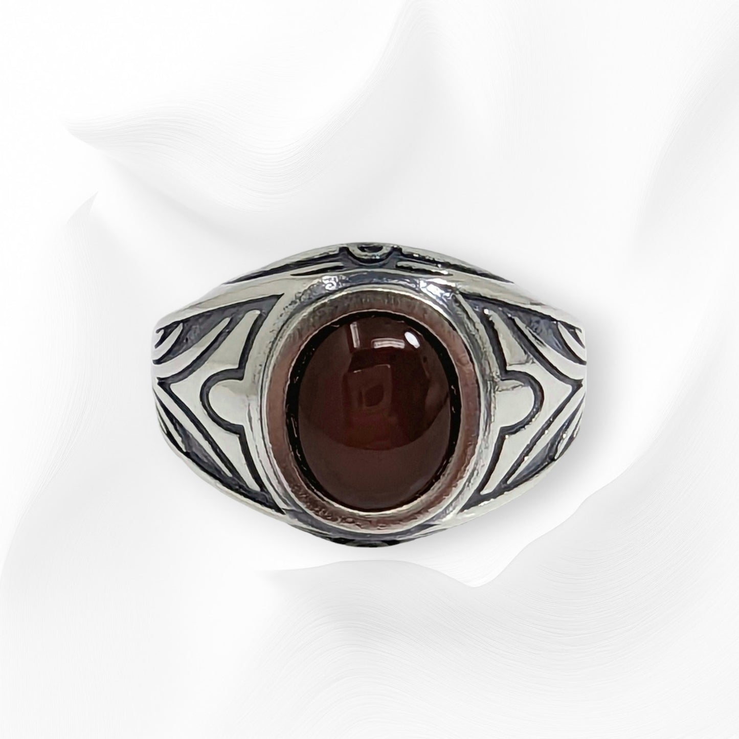 925 Sterling Silver Men's Ring With Authentic Red Agate Gemstone