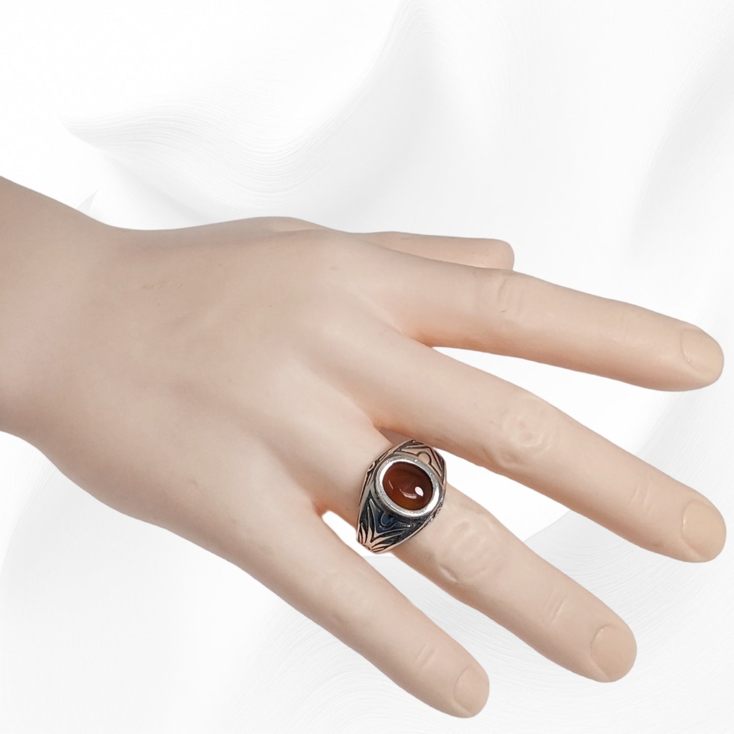 925 Sterling Silver Men's Ring With Authentic Red Agate Gemstone
