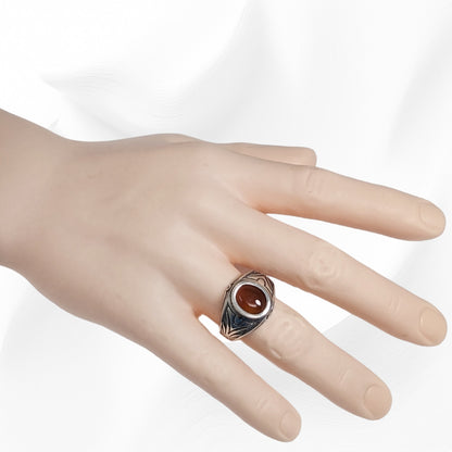 925 Sterling Silver Men's Ring With Authentic Red Agate Gemstone