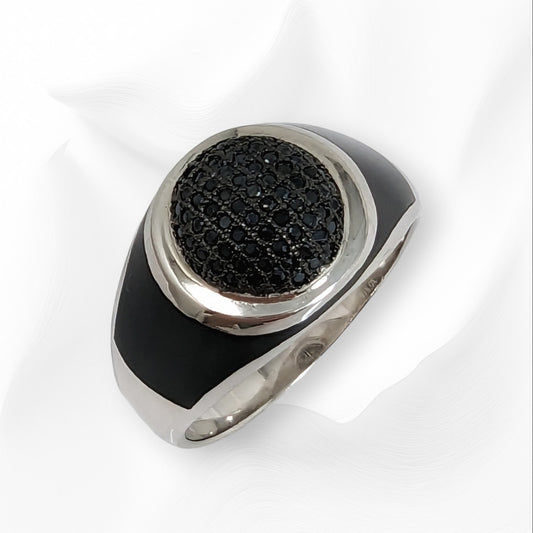 925 Sterling Silver Men's Ring With Authentic Black Onyx Gemstone and Cubic Zirconia Crystals
