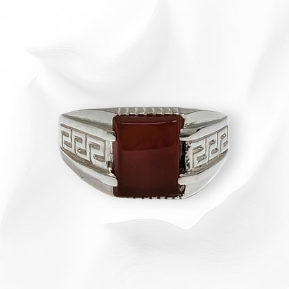 925 Sterling Silver Men's Ring with Authentic Red Agate Gemstone