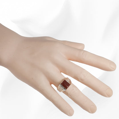 925 Sterling Silver Men's Ring with Authentic Red Agate Gemstone