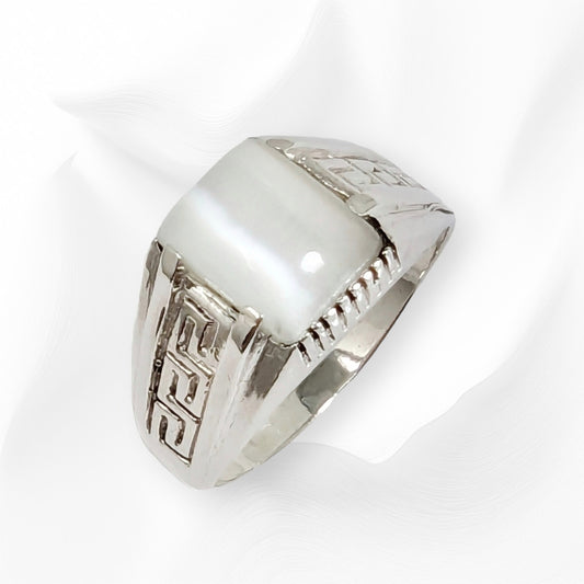 925 Sterling Silver Men's Ring with Authentic Cat's Eye Quartz