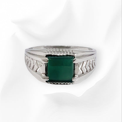 925 Sterling Silver Men's Ring with Authentic Green Agate Gemstone