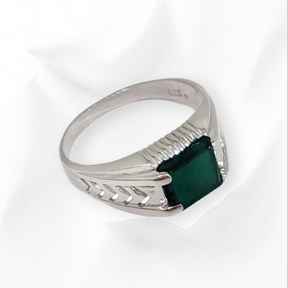 925 Sterling Silver Men's Ring with Authentic Green Agate Gemstone