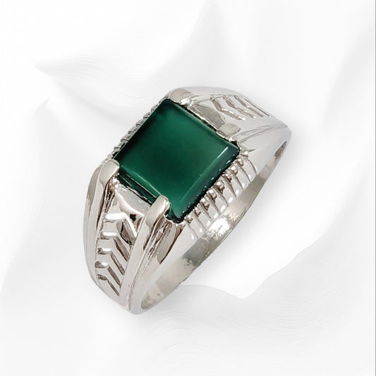 925 Sterling Silver Men's Ring with Authentic Green Agate Gemstone