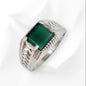 925 Sterling Silver Men's Ring with Authentic Green Agate Gemstone