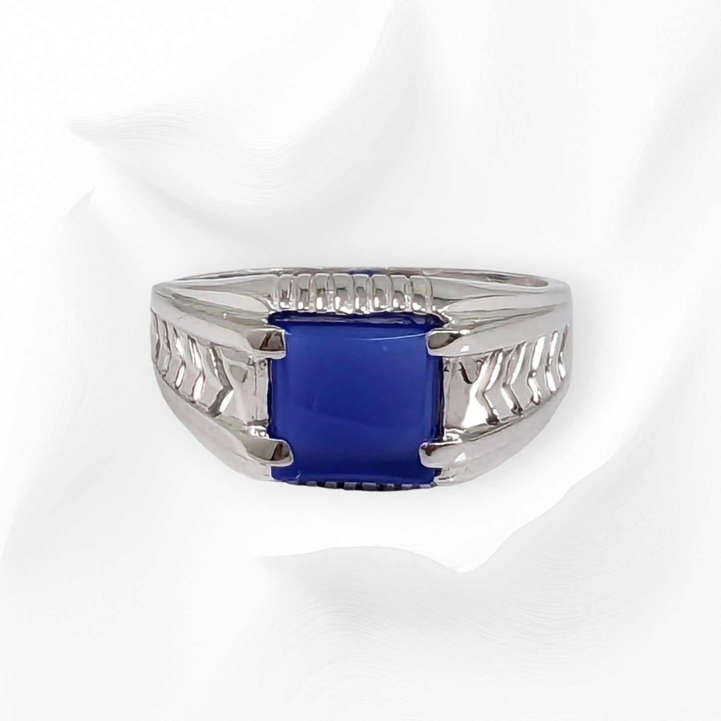 925 Sterling Silver Men's Ring with Authentic Blue Agate Gemstone