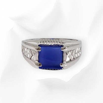 925 Sterling Silver Men's Ring with Authentic Blue Agate Gemstone