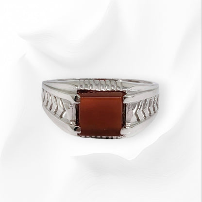 925 Sterling Silver Men's Ring with Authentic Red Agate Gemstone