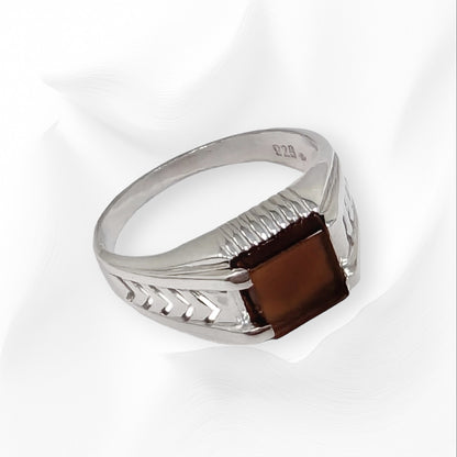 925 Sterling Silver Men's Ring with Authentic Red Agate Gemstone