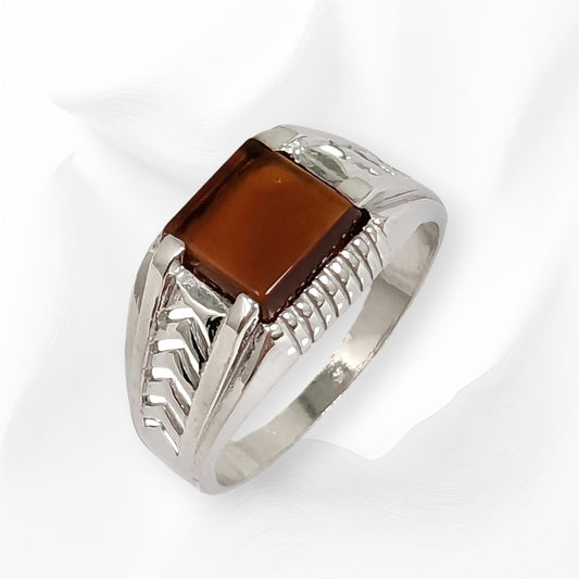 925 Sterling Silver Men's Ring with Authentic Red Agate Gemstone