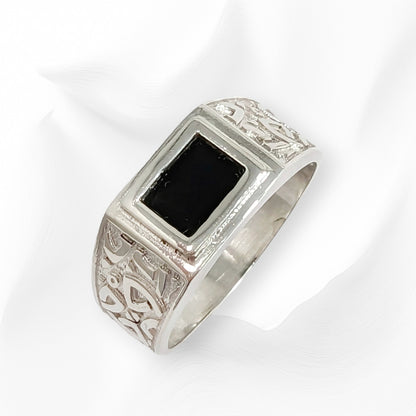 925 Sterling Silver Men's Ring with Authentic Black  Onyx Gemstone