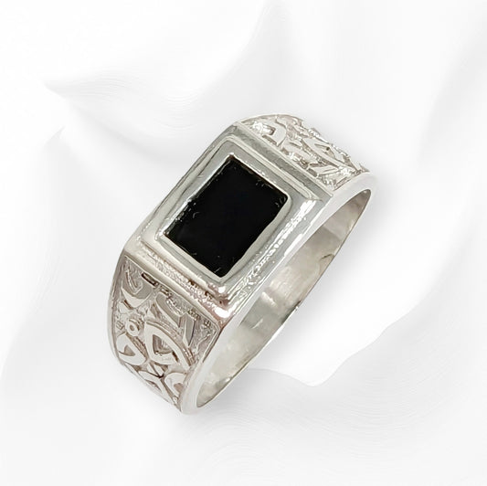 925 Sterling Silver Men's Ring with Authentic Black  Onyx Gemstone
