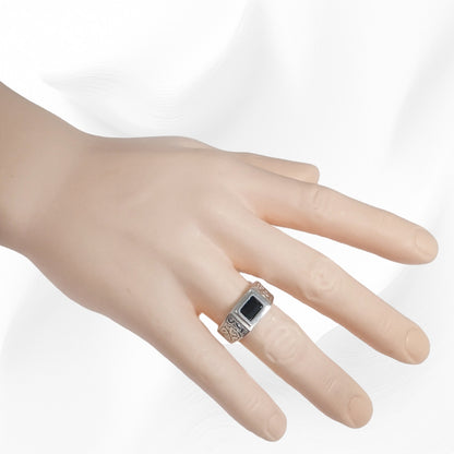 925 Sterling Silver Men's Ring with Authentic Black  Onyx Gemstone